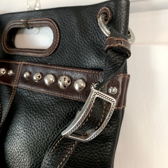 Retired BRIGHTON Studded Pebbled Leather Slim Crossbody Clutch Style Handbag - Picture 8 of 10